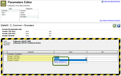 WorkBench Parameters Editor with Ecoder 2 (HS-DSL) Value column displayed and circled