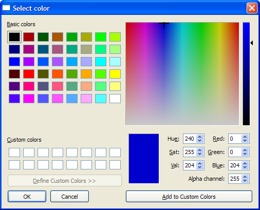 Standard Color Selection