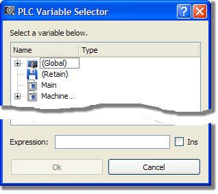 Watch Window - Selecting PLC Variable