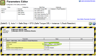 Parameters Editor with the Safe Input value circled