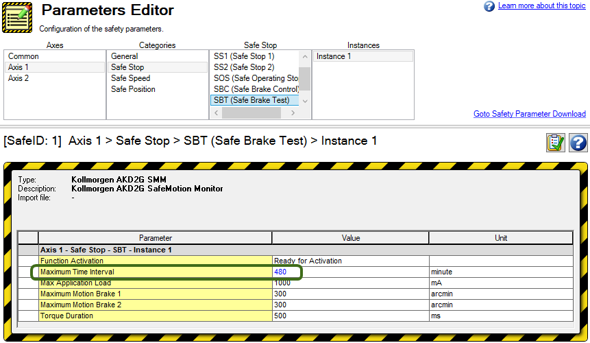 Parameters Editor with the Maximum Time Interval row circled