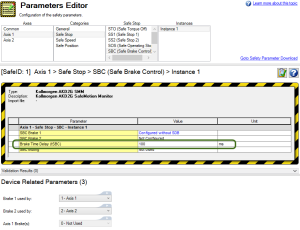 Parameters Editor with Brake Delay (tSBC) circled