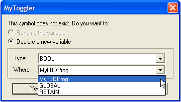 Define Variable Type in FBD Editor