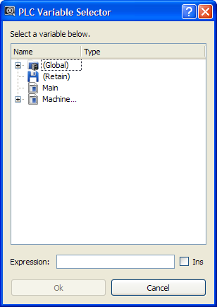 Watch Window - Selecting PLC Variable