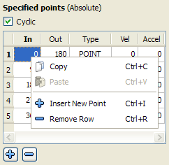 Cam Table Contextual Menu