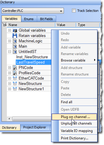 Plugging a PLC Variable