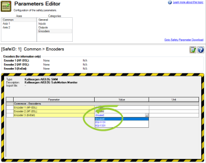 Parameters Editor with Encoder 3 (EnDat) options displayed and circled