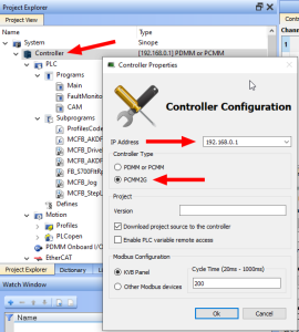 KAS-IDE Path to Controller Properties dialog for PCMM2G