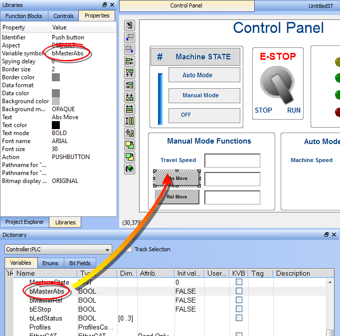 Map Variables to an HMI Control in the Graphical Editor